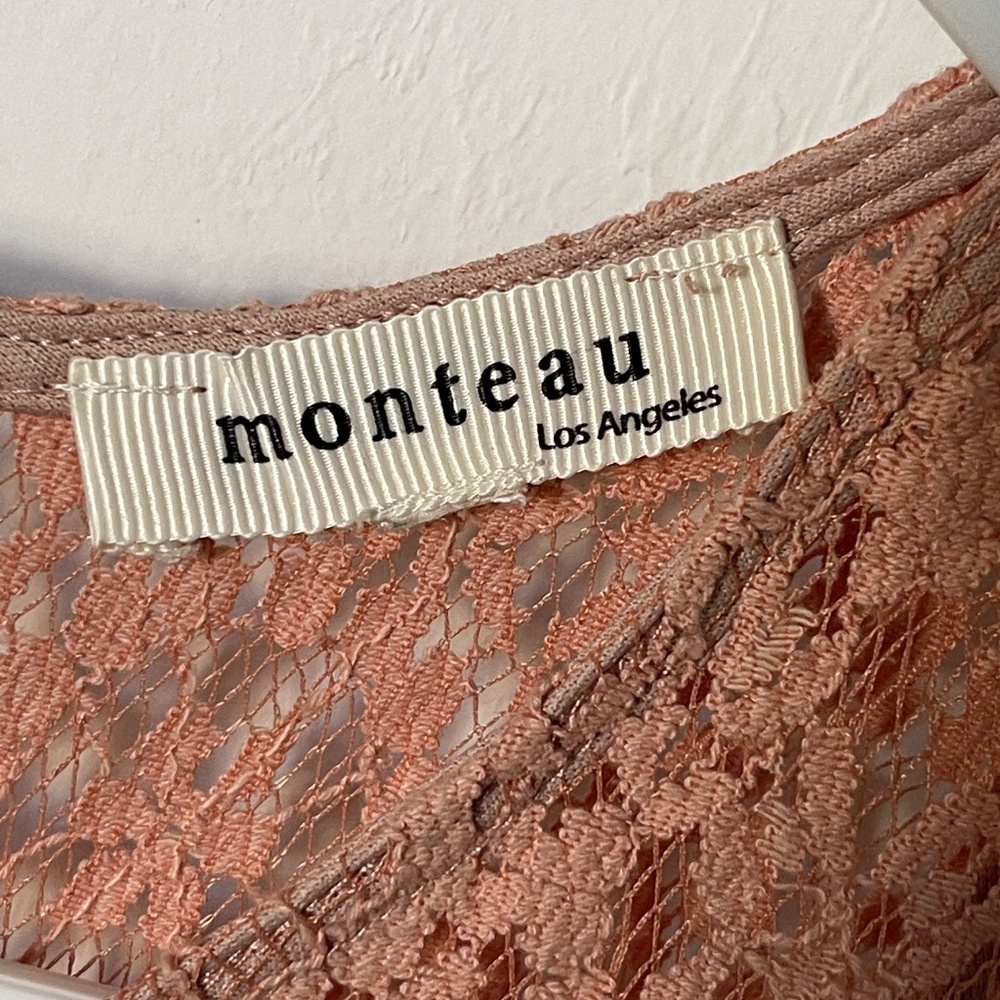 Monteau Los Angeles Blush Lace Handkerchief-Hem Dress | Romantic Boho | L - Picture 2 of 8